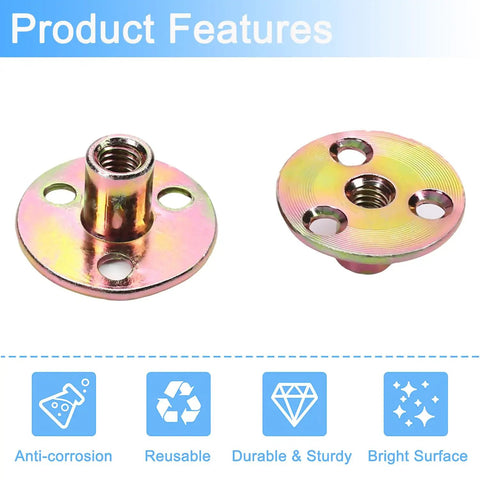Hardcore 12 Piece Pack Of 5/16-18 Brad Hole Tee Nuts In Rust Resistant Zinc Plated Carbon Steel shown with a bright surface.