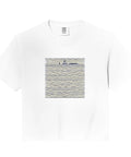 Minimal Nautical Sailboat And Rowers Faith Inspired Crop Top With Ocean Vibe Subtle Spiritual Imagery For Believers