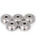 Five Pack Stainless Steel Double V Type Bearings For 3D Printer Rollers And Pulleys, Outer Diameter 1 Inch Inner Diameter 0.2 Inch 5mm