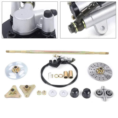 Go Kart Rear Axle Kit 740mm With Beefed-Up Brake Assembly And Pillow Blocks Including T8F Chain for DIY builds and 50-90cc ATVs