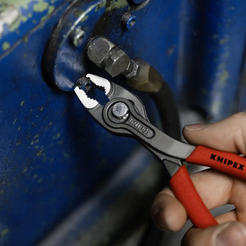 Using TwinGrip Pliers 6 Inch With Front And Side Gripping For Stripped Screws on metal fastener, close-up view