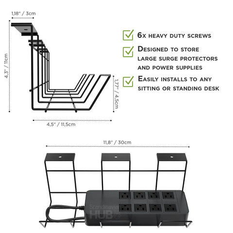 Under Desk Cable Management Tray Set Of Two In Black Heavy Duty Steel Cable Organizer dimensions and features image