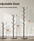 Freestanding Coat Rack With Natural Marble Base And 10 Hooks in 3 height options for children, youth, and standard height.