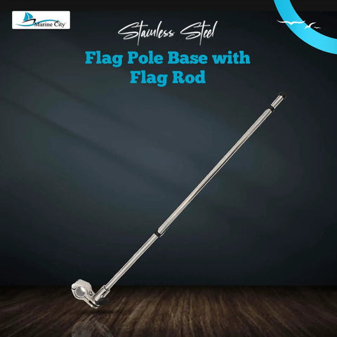 Rail Mount Flag Pole Base Set With 12 By 18 Inch American Flag, 304 Stainless Steel, Corrosion Resistant, Polished Finish