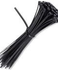Bundle of Heavy Duty Nylon Cable Zip Ties 8 Inch Self Locking Wire Ties UV Resistant 50 Lbs Tensile Strength 100 Pack laying on white surface
