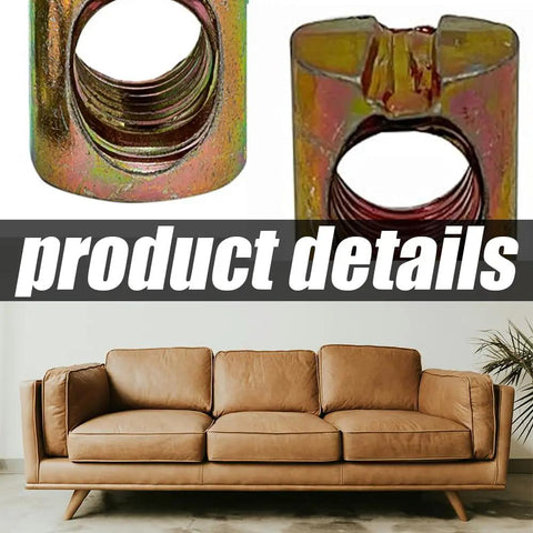 Heavy Duty M8 Barrel Nuts For Furniture Build Offering Lockdown Grip With Slotted Fastening Design And Rustproof Iron Construction close-up view.