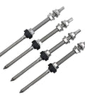 Four M10 Hanger Bolts For Solar Panels With EPDM Seal And Locking Nut A2 Stainless Steel Hex Drive SW7 Roof Mounting Gear 20cm Long