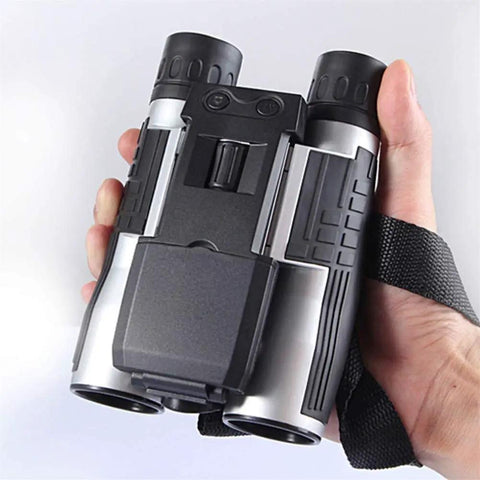 Person holding 12x32 HD Binocular Telescope With A Dope 5MP Digital Camera, 2.0 Inch LCD, Full HD 1080p Video And Still Capture