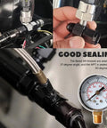 NYTKL 6AN male flare to 6AN female swivel fuel-line adapter, aluminum with 1/8 NPT gauge port