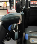 Universal Barcode Scanner Holder Wall Mount Bracket For Most Scanners, Rugged Industrial Grade Plastic, installed view in store.