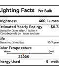 Lighting facts for Oversized Vintage LED Edison Bulb With 2200K Warm White Glow Dimmable 5W 400LM Amber Glass