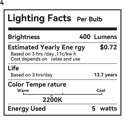 Lighting facts for Oversized Vintage LED Edison Bulb With 2200K Warm White Glow Dimmable 5W 400LM Amber Glass