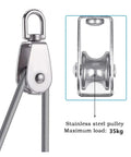 Go-To 12 Piece Stainless Steel Cable Pulley Wheel Set With M15 Small Rotating Rollers Ideal For Outdoor Ropes 360 Degree Swivel Pulleys For Tensioning Lifting Rigging And DIY Projects, stainless steel pulley, 35kg load