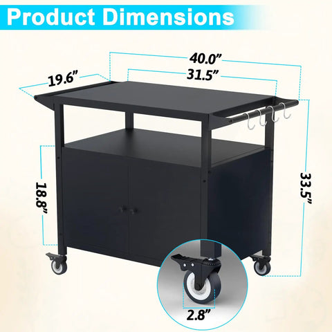 Weather Resistant Outdoor Grill Table With Storage And Mobility, Movable Bbq Grill Cart For Patio And Backyard with dimensions shown