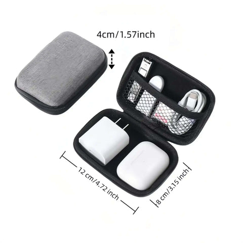 Road Ready Hard Shell Tech Organizer Case With Water Repellent Coating And Shock Absorbing Build storing chargers and cables.
