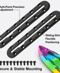 Four Pack 9.9 Inch Low Profile Kayak Gear Track Rails For Flat Surfaces, Create Track Style Mount Points For Rod Holders, Cup Holders, Paddle Clips, Camera Arms And Fish Finder Mounts For Your Kayak, black low-profile kayak track rails with screws on flat surface