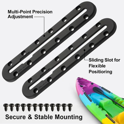Four Pack 9.9 Inch Low Profile Kayak Gear Track Rails For Flat Surfaces, Create Track Style Mount Points For Rod Holders, Cup Holders, Paddle Clips, Camera Arms And Fish Finder Mounts For Your Kayak, black low-profile kayak track rails with screws on flat surface