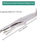 Universal Motorcycle Clutch Flywheel Holding Tool Engine Repair Fixture, silver steel design, jaw opening width 5 inches.