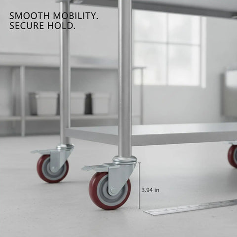 Heavy Duty Polyurethane Plate Casters With Brakes For Industrial Carts And Equipment Replacement on workbench in workshop