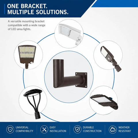 Diagram showing applications of 90 Degree Adjustable Wall Mount L Shape Bracket for Two And Three Eighths Inch Slip Fit LED Lights, LP1331.