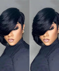 Short Pixie Cut Wig for Black Women With Bangs, Layered Virgin Human Hair, Side Part, Glueless Wear-and-Go, Full Machine-Made Wig, Effortless Chic Style, Tangle-Free and Soft, side view