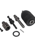Heavy Duty Keyless Drill Chuck Set 2 To 13mm With SDS Plus Hex Shank Adapters For Hammer Drills And Wrench Conversion 5 In 1 Metal Working Tool Holding System, black metal parts