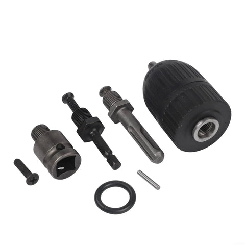 Heavy Duty Keyless Drill Chuck Set 2 To 13mm With SDS Plus Hex Shank Adapters For Hammer Drills And Wrench Conversion 5 In 1 Metal Working Tool Holding System, black metal parts