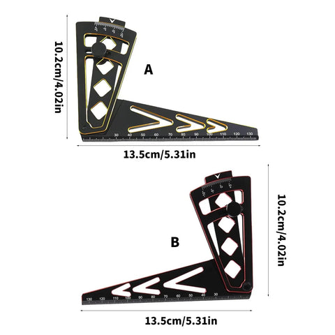 Adjustable Aluminum Camber Gauge And Wheel Rims Height Measuring Tool for RC Cars, A and B models shown with measurements