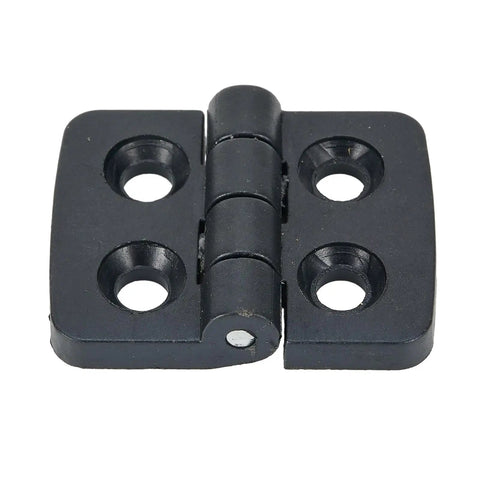 Close-up of a single black nylon hinge from the Ten Pack Nylon Plastic Butt Hinges For Boxes Cabinets Windows And Small Doors