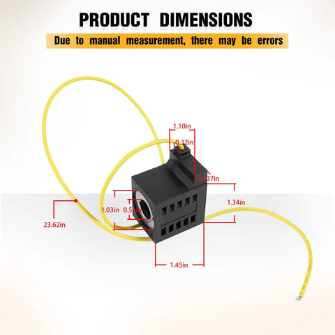 Product dimensions of 10V DC 25W Solenoid Coil with single lead wire and size measurements for replacement in hydraulic systems.