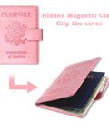 Level Up Your Vacation Vibe With This Sleek RFID Blocking Passport Holder featuring a pink exterior and hidden magnetic closure.