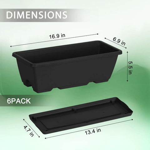 Six Pack Railing Planter Boxes With Adjustable Brackets Black 17 Inch Deck Rail Planters for Outdoor Plants and Balcony Use