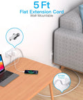 Ultra Flat Power Strip With 6 Outlets And 3 USB Ports No Surge Protection Slim 5 Ft Flat Cord Right Angle Plug Wall Mount Extender