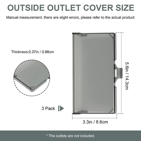 Heavy Duty Horizontal Outdoor Outlet Cover With Type 3R No Fuss All Season Weather Seal, showing size dimensions and thickness.