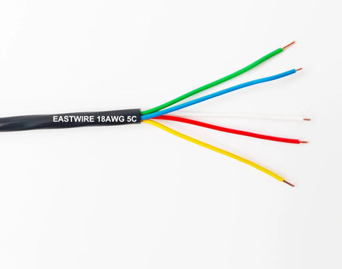 Go-To Underground Sprinkler Wire 18 Gauge 5-Conductor, 100 Ft, UV Resistant PE Jacket in black with exposed multicolored wires
