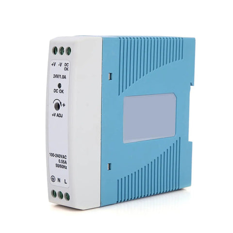 Rugged 24V DC Power Supply For Industrial Control, 1A Output, 24W, Wide Input 85VAC To 264VAC, DIN rail mount view