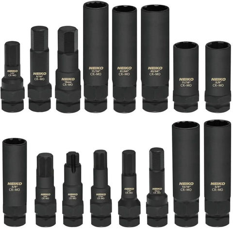 16 Piece Lug Nut Key Set And Wheel Lock Removal Tool Kit For Aftermarket And Factory Wheels SAE And Metric Lock Keys