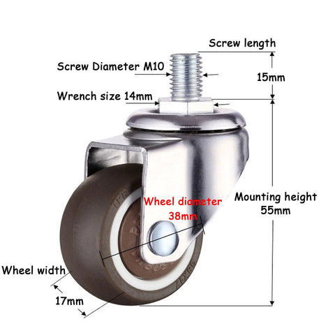 Five Pack 1.5 Inch Heavy Duty Office Chair Casters With 10x15mm Threaded Stem Replacement Rubber Wheels For Smooth Silent Rolling