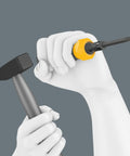Kraftform Kompakt 900 Imperial Impact Screwdriver Set, 19 Piece Kit, showing hand gripping yellow screwdriver with hammer head.