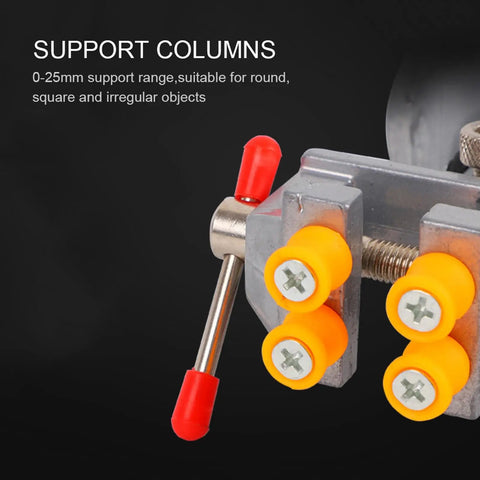 Mini Suction Vise Clamp With 360 Degree Swivel Head Grabs Tight On Smooth Desks For No Sweat Mounting, supports round and square objects.