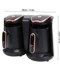 Electric Turkish Coffee Maker With Dual Pot Design 1200W 500ml 2 Cup Brew System For Fast Brew And Anti Scald Handle Built For Home Or Travel Two Flavor Vibes, shown with two black pots and pink accents.