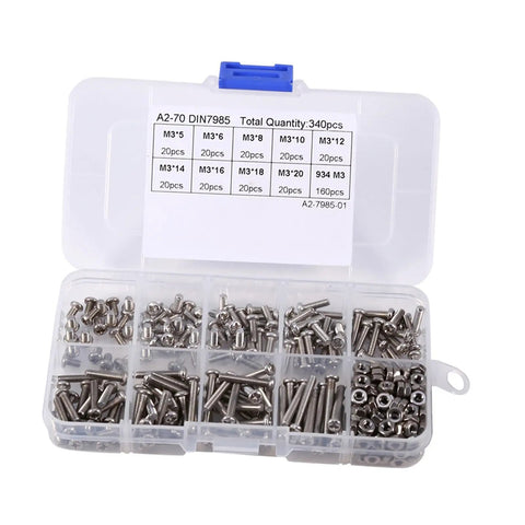 Stainless Steel Screws And Nuts Set Kit 340 Pieces 304 Rustproof Hardware Fasteners for furniture repair DIY projects and machine building.