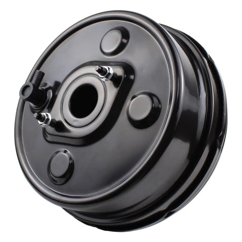 Direct Fit Vacuum Power Brake Booster For Chevrolet Silverado 1500 And Gmc Sierra 1500 Trucks 2005 To 2007 viewed from the side, black metal finish.