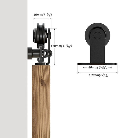 Close-up view of 11Ft Sliding Track Barn Door Hardware Kit for a Single Wood Door Heavy Duty T Shaped Style Black