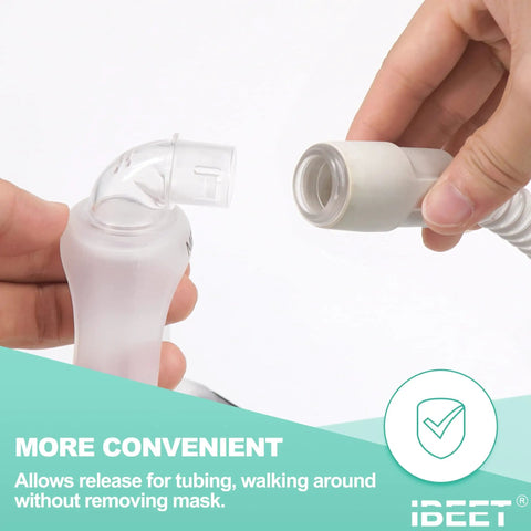 Connecting quick-release elbow on Replacement CPAP Headgear With Quick Release Elbow And Swivel For DreamWear