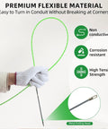 Heavy Duty Manual Wire Puller 65 Foot Flexible Polyester Cord With Smooth Spring Roller Head, showing green flexible cord and metal pulling head.