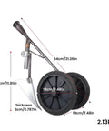 Durable Handheld Garden Tillers 3 In 1 Rotary Cultivator And Wheel Hoe For Digging Weeding And Planting All Purpose Steel Weeder Tool For Easy Backyard Garden Work Handle Not Included, showing dimensions and black wheels, without handle.
