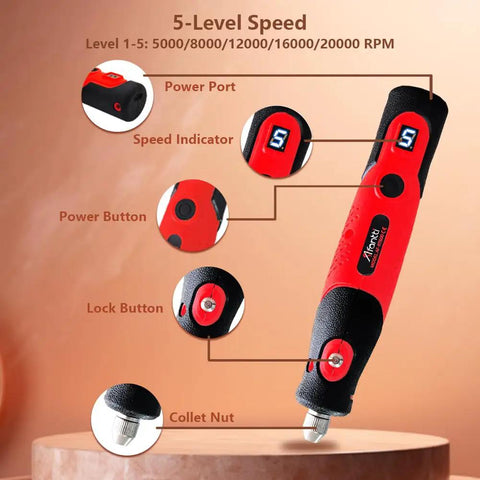 Plug In Corded Rotary Tool Kit With Electric Detail Sander And Tiny Grinder Pen For Precision Woodworking Metal Finishing And DIY Repairs No Battery Noise Free Power For Long Sessions, 5-speed red tool