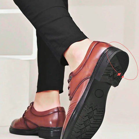 Close-up of shoe with Black Heel Repair Rubber Patches For Shoes Non Slip Diamond Pattern Bottom Heel Patches installed.