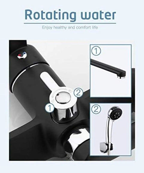 MXJCKSOQ Kitchen taps 1 Set 340mm Outlet Pipe Bath Shower Faucet Brass Body Surface Spray Painting Black Shower Head close-up of rotating controls